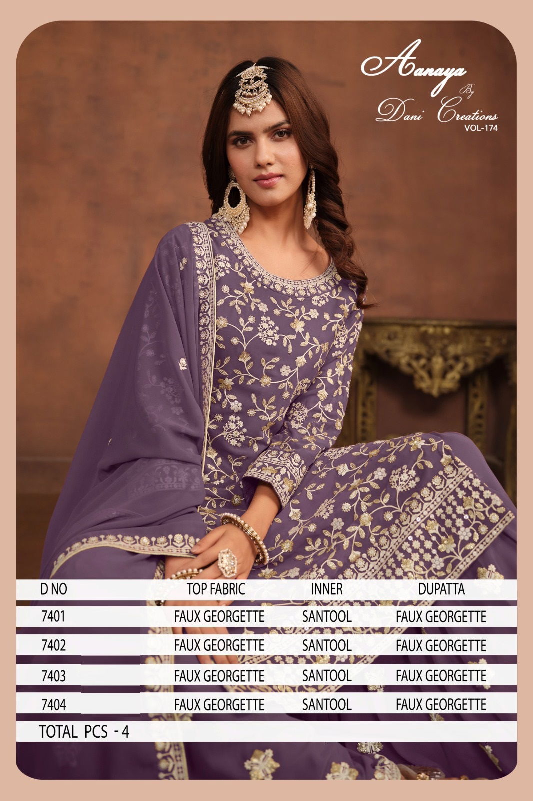 Aanaya Vol 174 By Dani Fashion 7401 To 7404 Series Designer Georgette Suits Wholesalers In Delhi